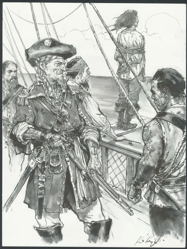 Black and white illustration, Karl Kopinski
