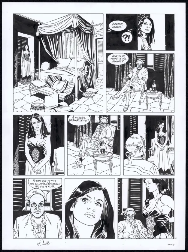 Black and white original page, Rani, Esclave (T.3), Francis Vallès