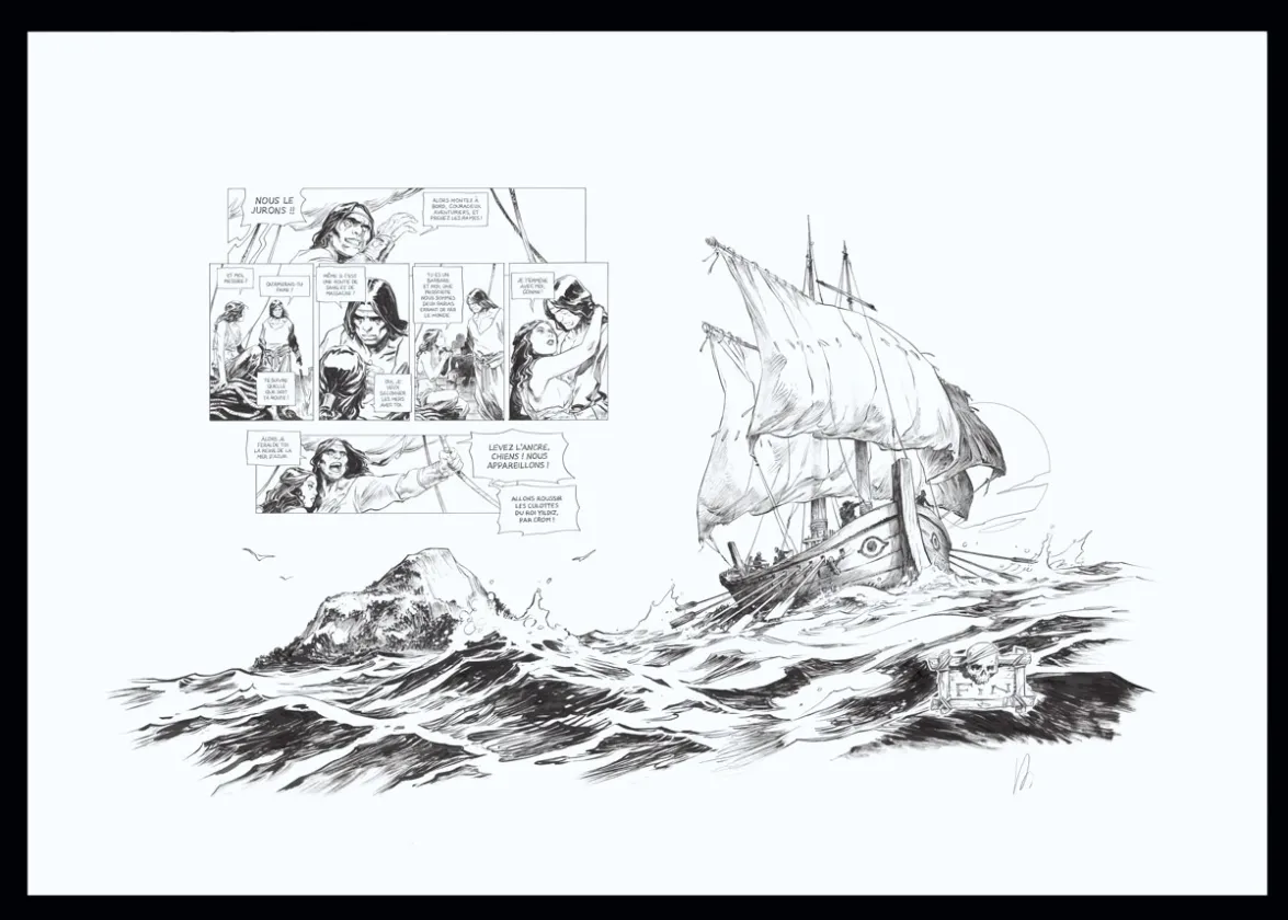 Planche noir et blanc, Conan le Cimmérien, Chimères de fer dans la clarté lunaire (T.6), Virginie Augustin