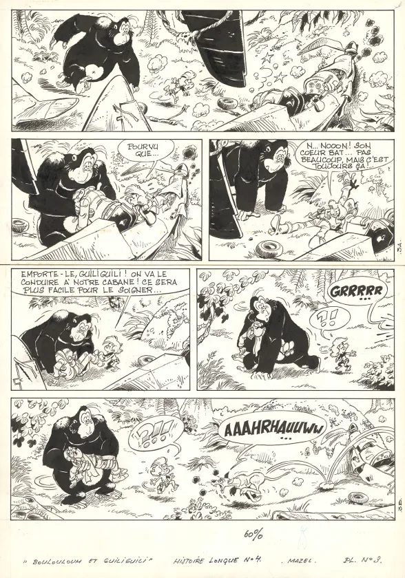 Black and white original page, Boulouloum et Guiliguili (Les jungles perdues) , S.O.S. jungle ! (T.4),  Mazel
