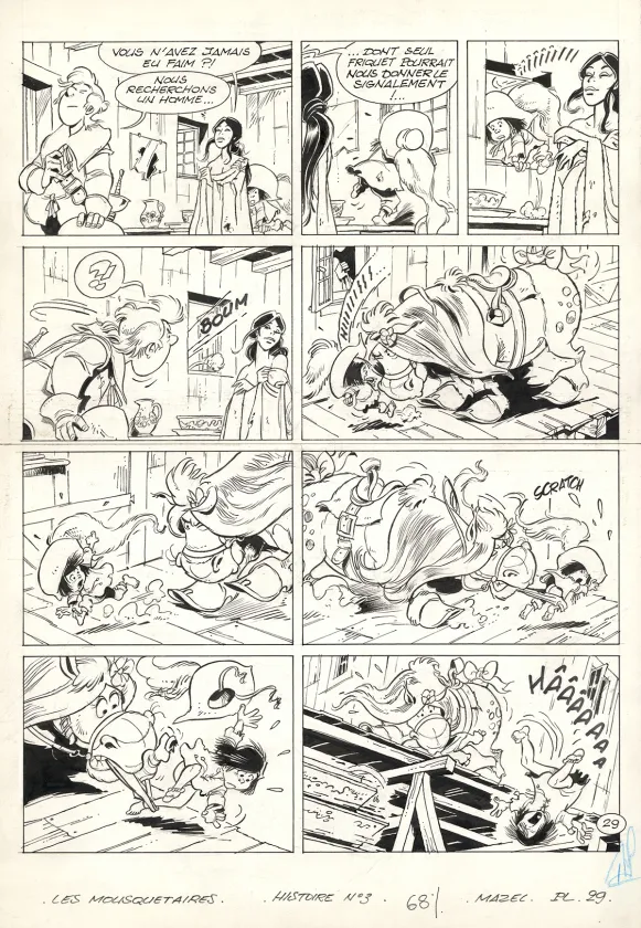 Black and white original page, Les Mousquetaires, La Tour de Nesle (T.6),  Mazel