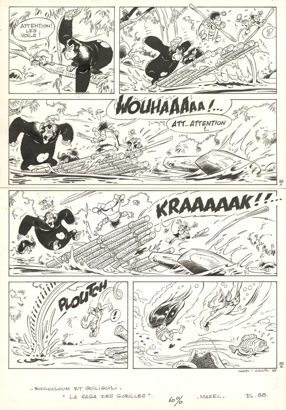 Black and white original page, Boulouloum et Guiliguili (Les jungles perdues) , La Saga des gorilles (T.5),  Mazel