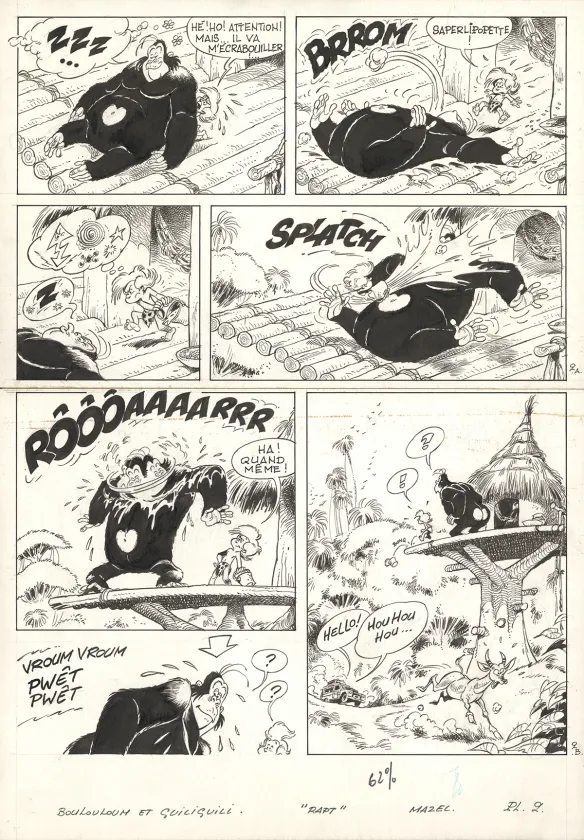 Planche noir et blanc, Boulouloum et Guiliguili (Les jungles perdues) , Rapt (T.6),  Mazel