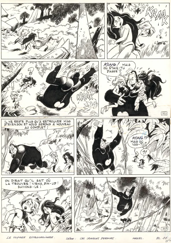 Black and white original page, Boulouloum et Guiliguili (Les jungles perdues) , Les Aventuriers de la préhistoire (T.7),  Mazel