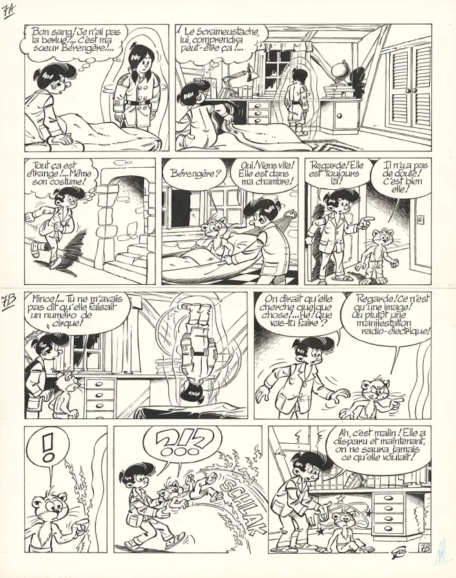 Black and white original page, Le Scrameustache, Le Grand retour (T.16), Roland Gos