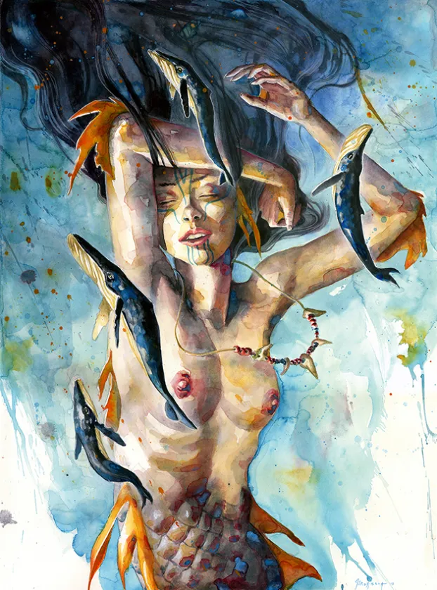 Colored illustration, Chamanes, les chants de la Déesse, Jean-Sébastien Rossbach