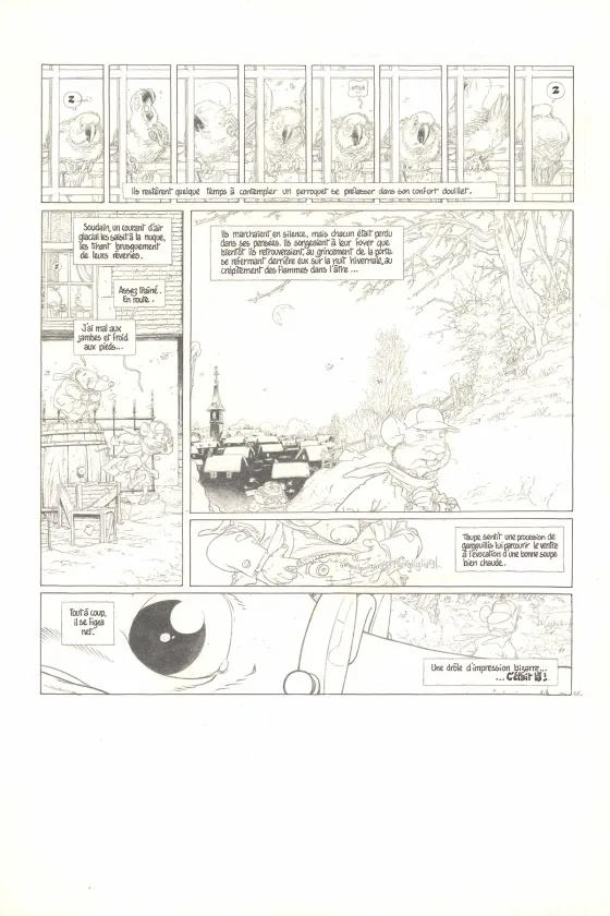 Black and white original page, Le Vent dans les Saules , Auto, Crapaud, Blaireau (T.2), Michel Plessix