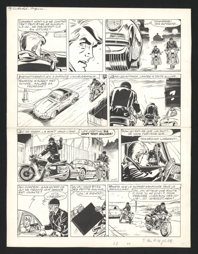 Black and white original page, Ric Hochet, Requiem pour une Idole (T.16),  Tibet