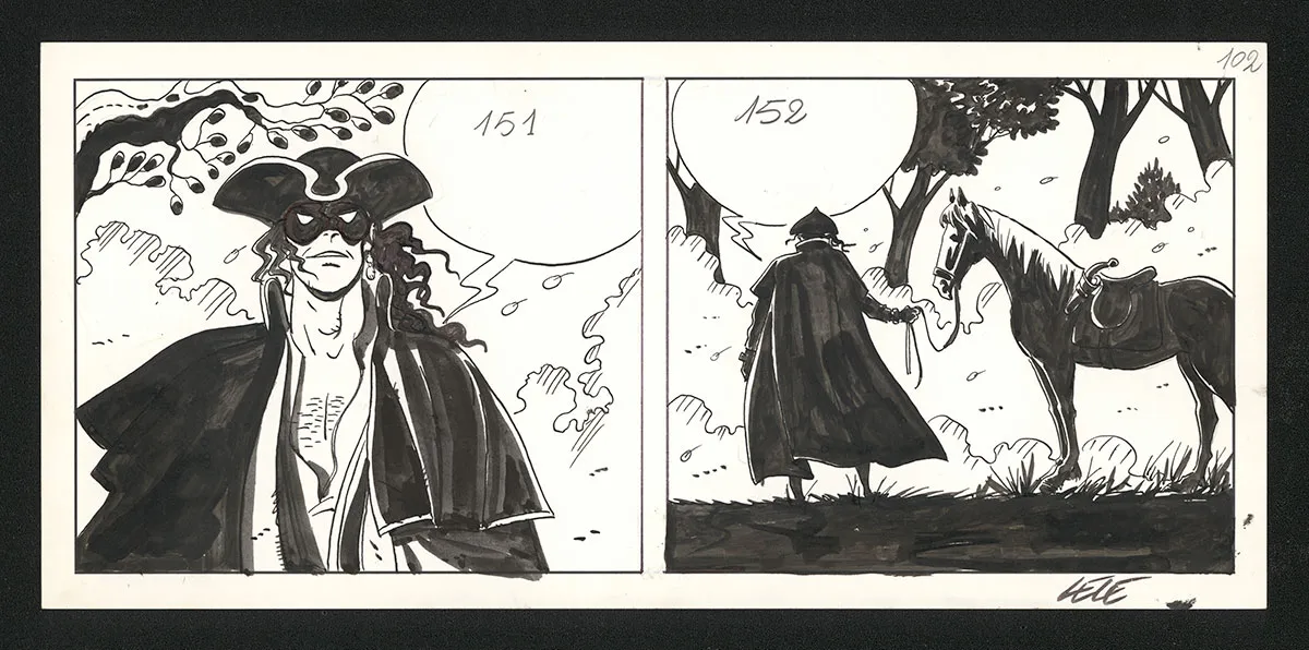Black and white original page, Dick Turpin, Lele Vianello