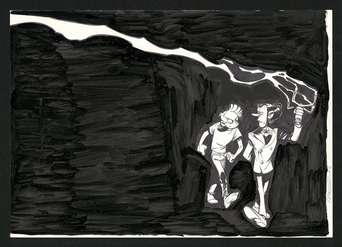 Black and white illustration, Spirou et Fantasio, Aux sources du Z (T.50), José Luis Munuera