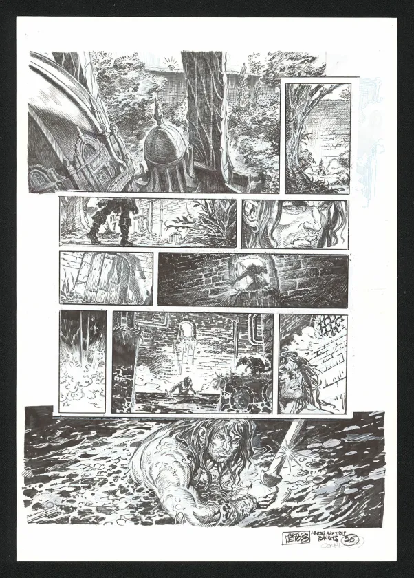 Black and white original page, Conan le Cimmérien, La Maison aux trois bandits (T.10), Paolo Martinello 