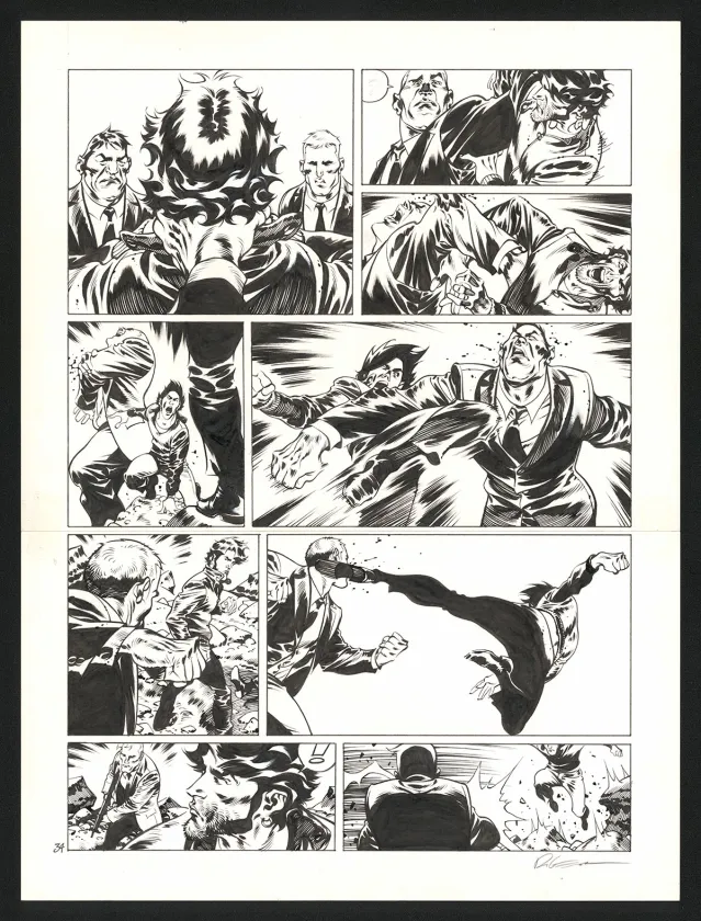 Black and white original page, Jazz Maynard, Trois corbeaux (T.6),  Roger