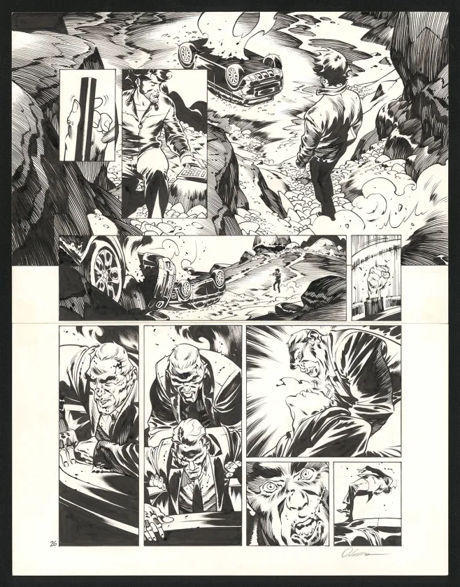 Black and white original page, Jazz Maynard, Trois corbeaux (T.6),  Roger