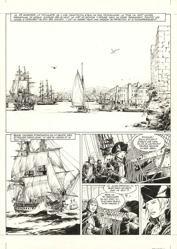 Planche noir et blanc, USS Constitution, Livre II - Il y a deux justices en mer, celle des gradés et celle des sans grades (T.2), Franck Bonnet