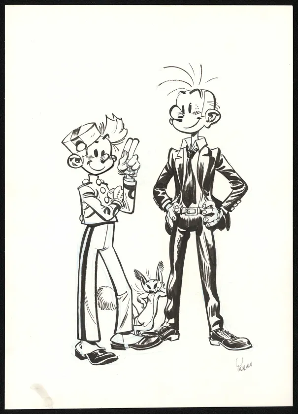 Black and white illustration, Spirou et Fantasio,  Yoann