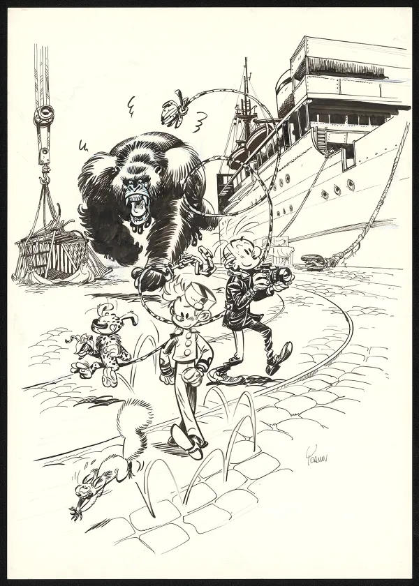 Illustration noir et blanc, Spirou et Fantasio,  Yoann