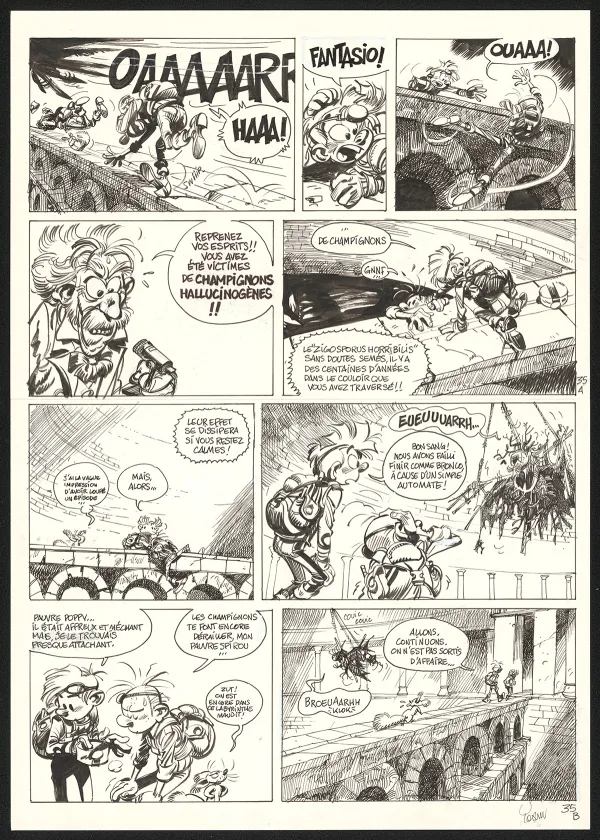 Black and white original page, Spirou et Fantasio, Le Groom de Sniper Alley (T.54),  Yoann