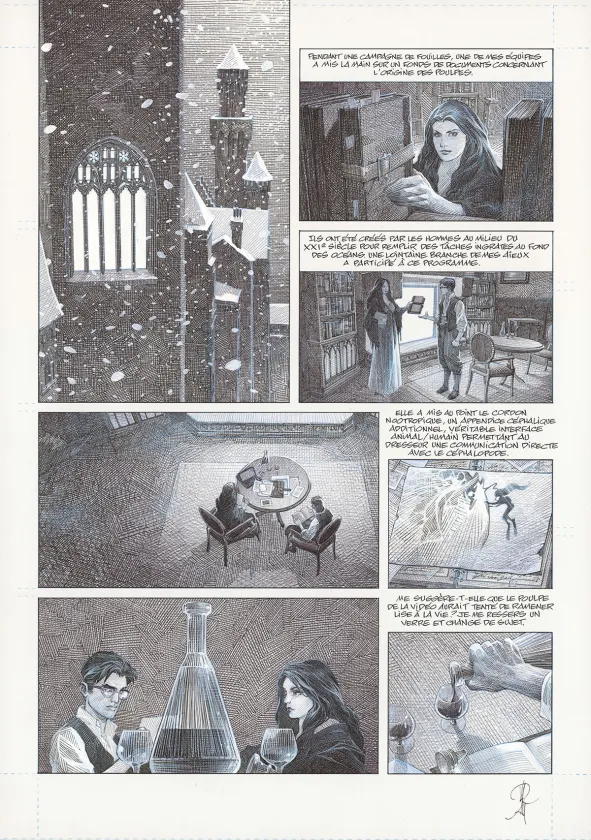Black and white original page, La Mort vivante, Alberto Varanda