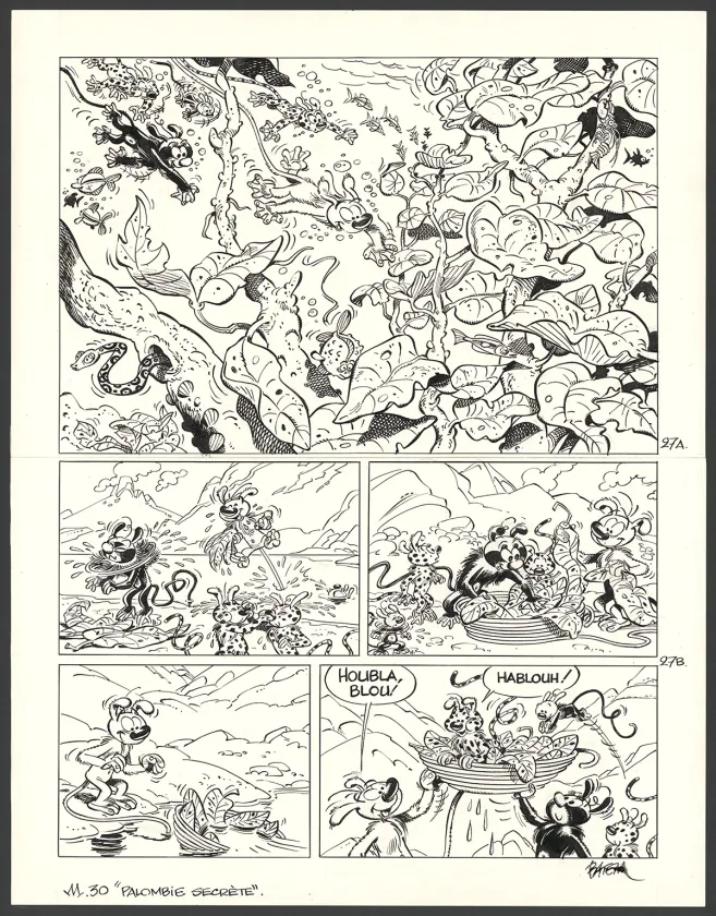 Planche noir et blanc, Le Marsupilami, Palombie secrète (T.30),  Batem