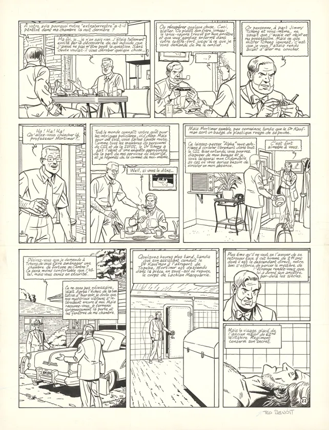 Planche noir et blanc, Blake et Mortimer, L'Étrange Rendez-vous (T.15), Ted Benoit
