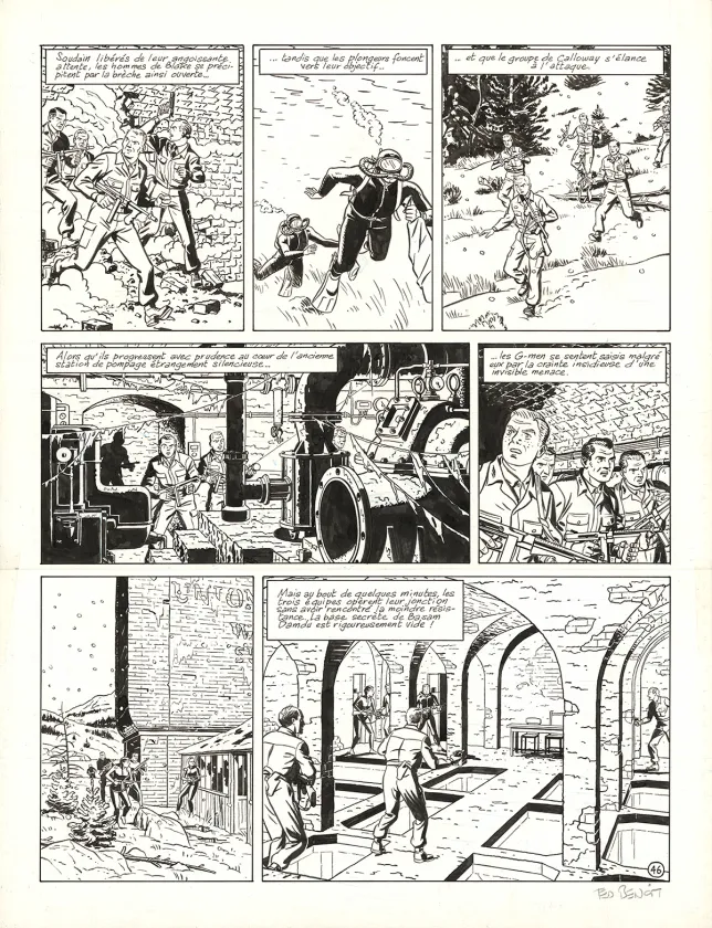 Planche noir et blanc, Blake et Mortimer, L'Étrange Rendez-vous (T.15), Ted Benoit