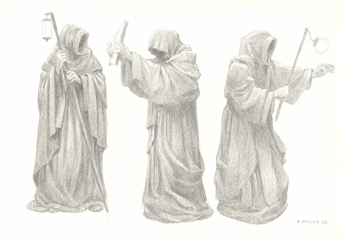 Black and white illustration, Les Carnets Lovecraft, Le Festival , Armel Gaulme