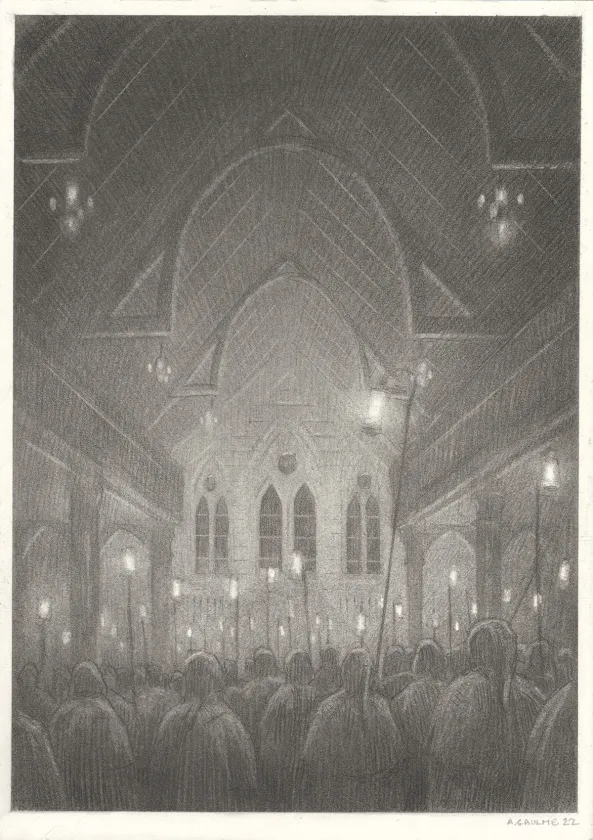 Black and white illustration, Les Carnets Lovecraft, Le Festival , Armel Gaulme