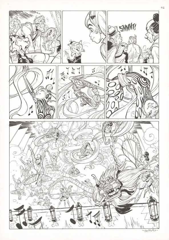 Black and white original page, Ekhö Monde miroir, Un fantôme à Pékin (T.10), Alessandro Barbucci