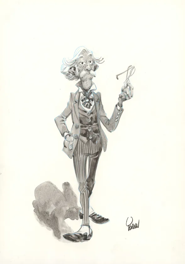 Black and white illustration, Spirou et Fantasio,  Yoann