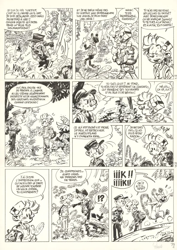 Planche noir et blanc, Spirou et Fantasio, La Colère du Marsupilami (T.55),  Yoann