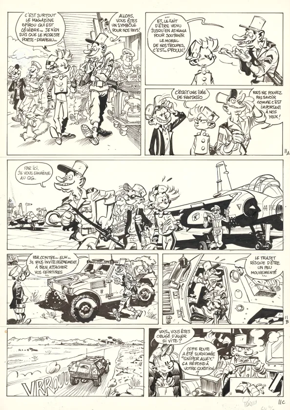 Planche noir et blanc, Spirou et Fantasio, Le Groom de Sniper Alley (T.54),  Yoann