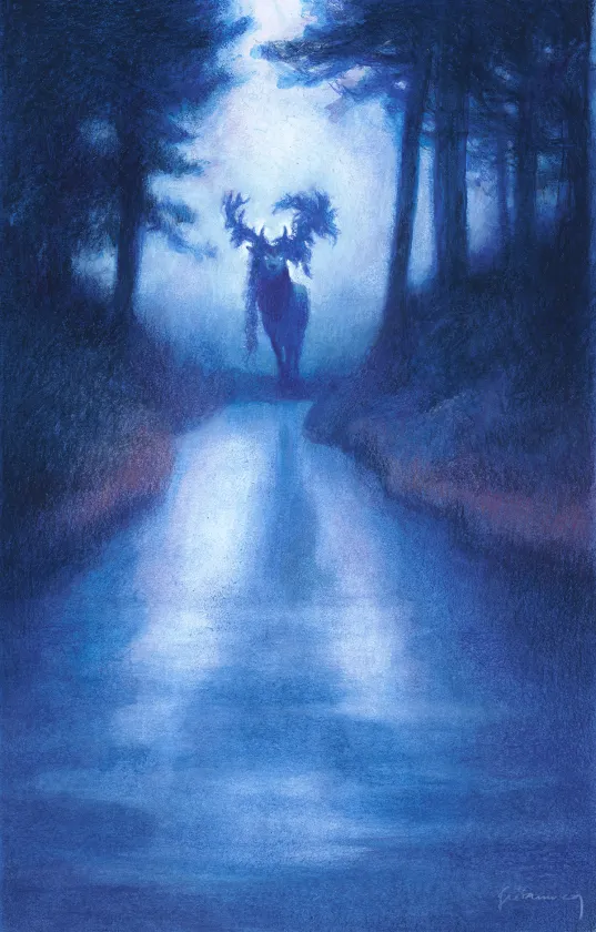 Illustration couleur, Les Grands Cerfs, Gaétan Nocq