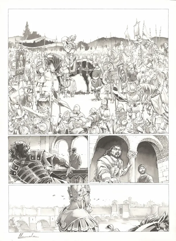 Planche noir et blanc, Chroniques de Roncevaux, Munjoie ! (T.2), Juan Luis Landa