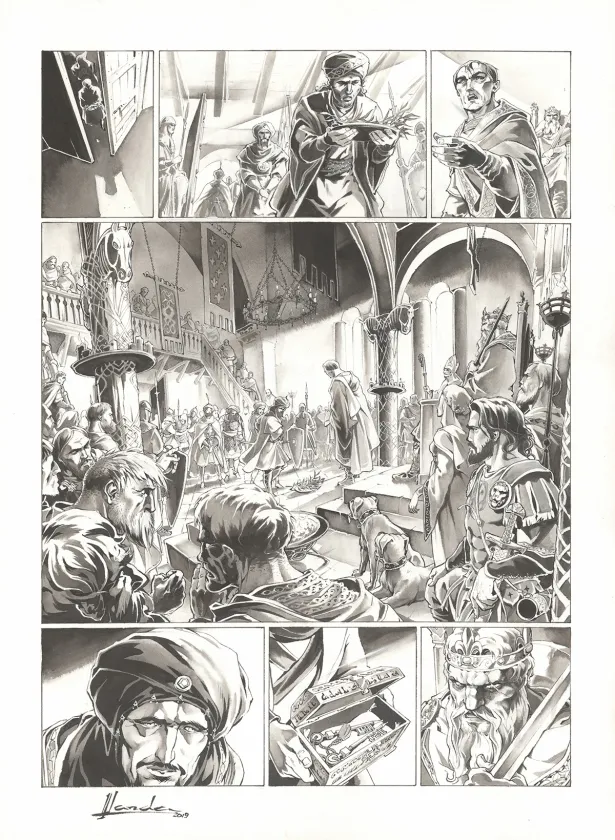 Black and white original page, Chroniques de Roncevaux, La Légende de Roland (T.1), Juan Luis Landa
