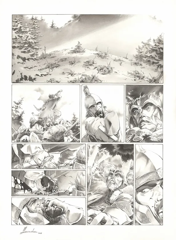 Planche noir et blanc, Chroniques de Roncevaux, La Légende de Roland (T.1), Juan Luis Landa