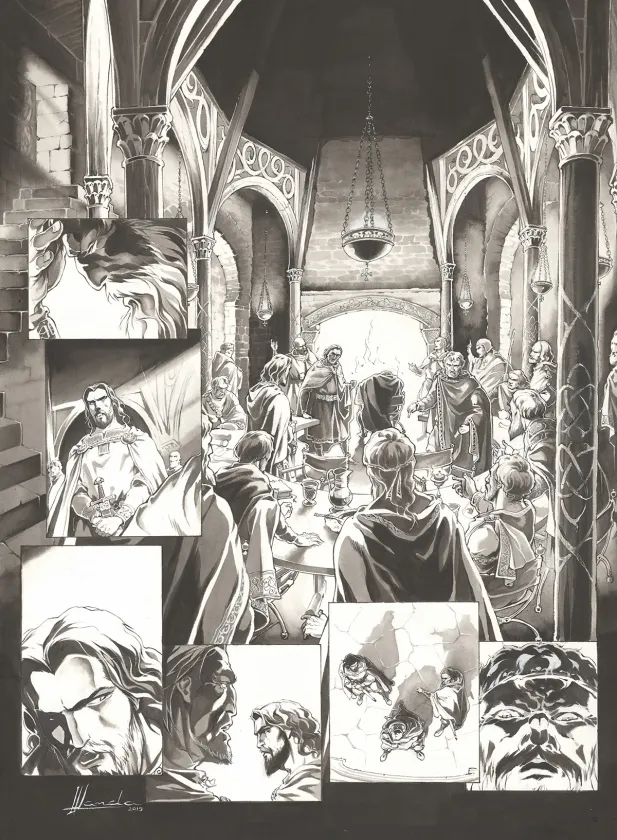 Black and white original page, Chroniques de Roncevaux, La Légende de Roland (T.1), Juan Luis Landa