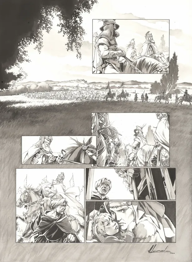 Black and white original page, Chroniques de Roncevaux, La Légende de Roland (T.1), Juan Luis Landa