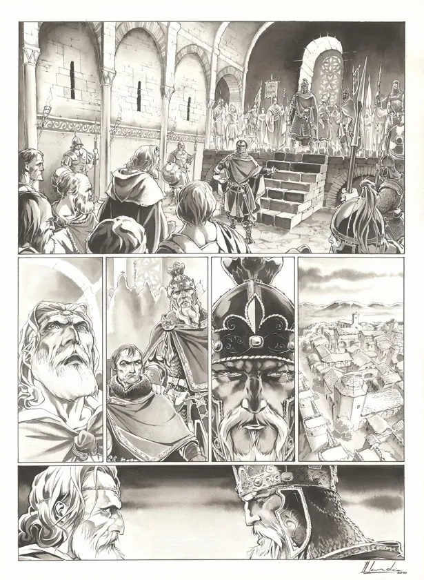 Black and white original page, Chroniques de Roncevaux, La Légende de Roland (T.1), Juan Luis Landa