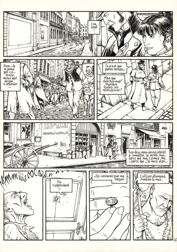 Black and white original page, Les Voleurs d'Empire, Chat qui mord (T.5), Martin Jamar