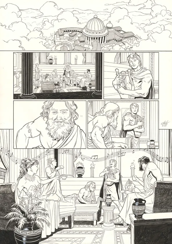Black and white original page, Apollon, Luca Erbetta