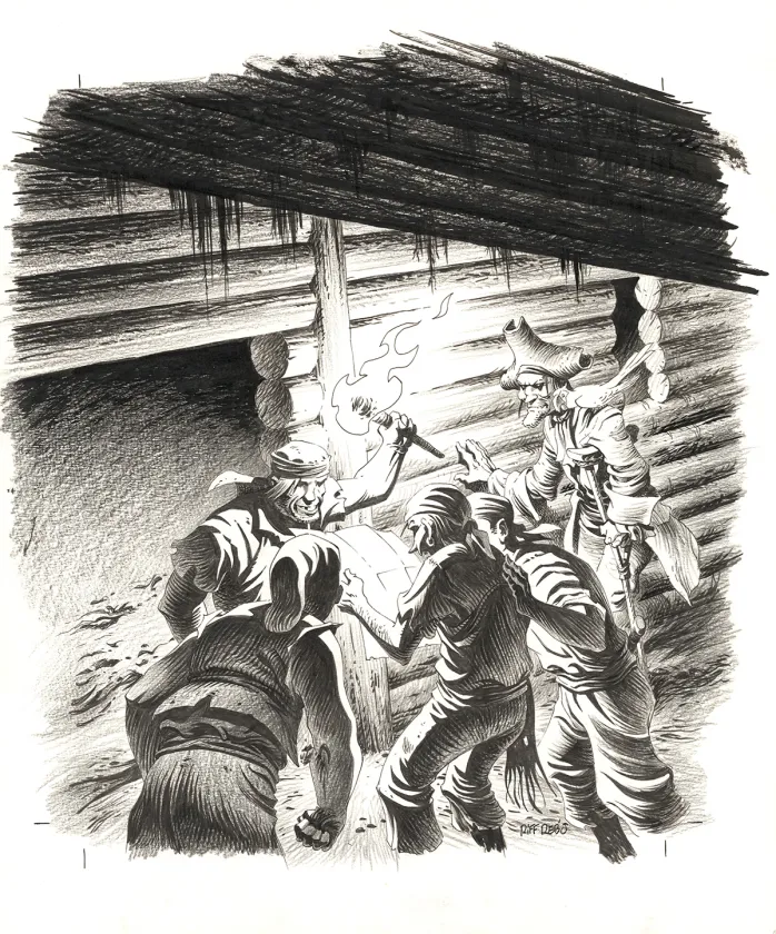 Illustration noir et blanc, L'Île au trésor,  Riff Reb's