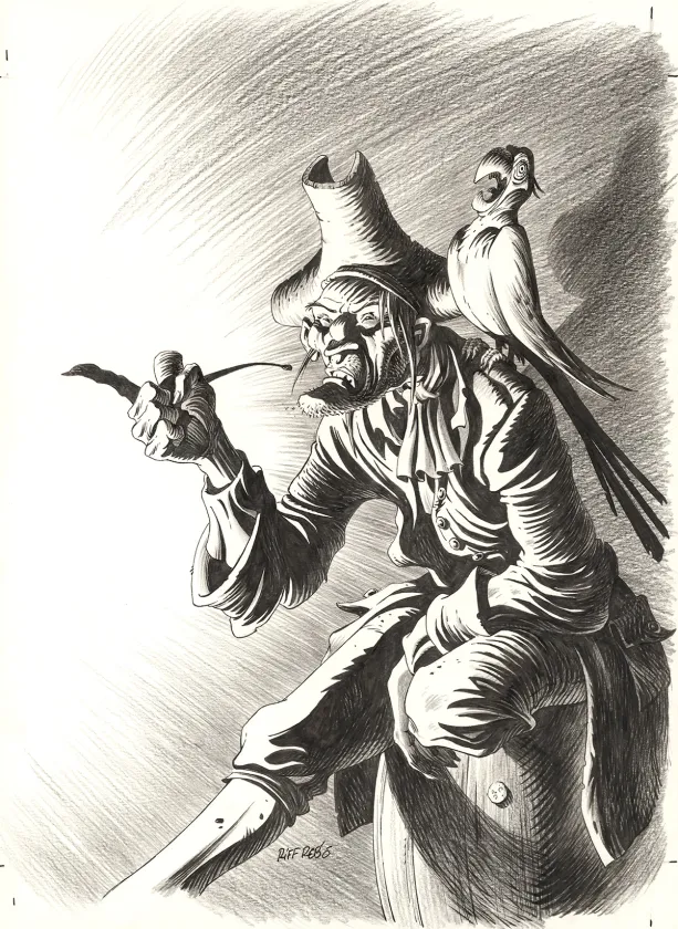 Black and white illustration, L'Île au trésor,  Riff Reb's