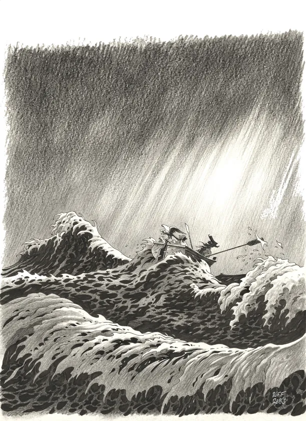 Illustration noir et blanc, L'Île au trésor,  Riff Reb's