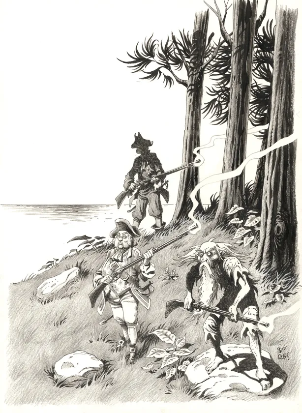 Illustration noir et blanc, L'Île au trésor,  Riff Reb's