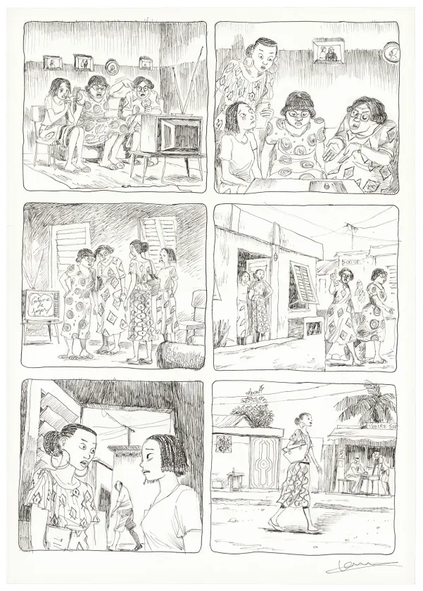 Black and white original page, Aya de Yopougon, Volume 7 (T.7), Clément Oubrerie