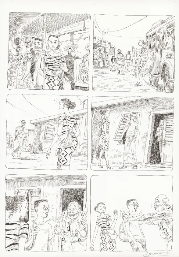 Black and white original page, Aya de Yopougon, Volume 7 (T.7), Clément Oubrerie