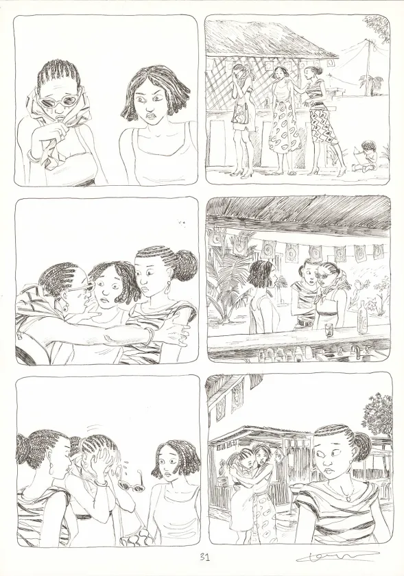 Black and white original page, Aya de Yopougon, Volume 7 (T.7), Clément Oubrerie