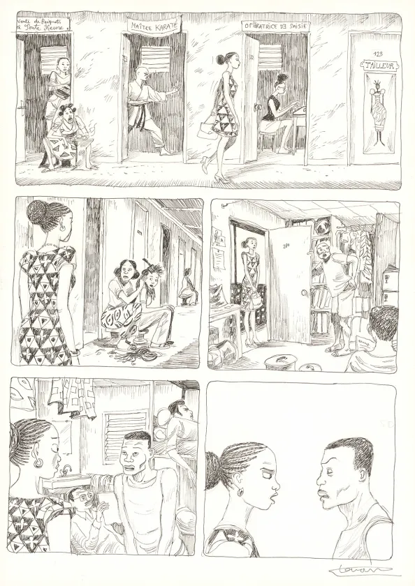 Black and white original page, Aya de Yopougon, Volume 7 (T.7), Clément Oubrerie