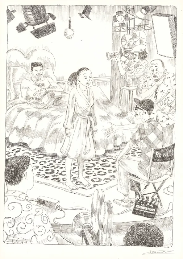 Black and white original page, Aya de Yopougon, Volume 7 (T.7), Clément Oubrerie