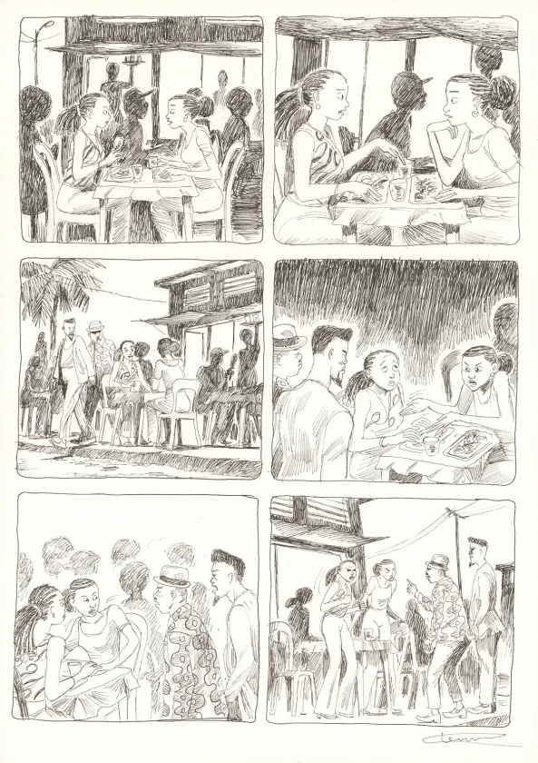 Black and white original page, Aya de Yopougon, Volume 7 (T.7), Clément Oubrerie